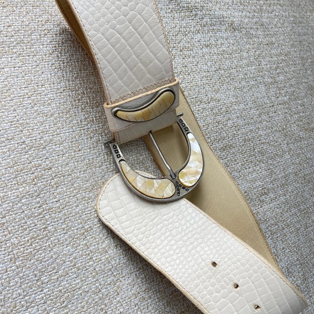 AVIATOR by Adelfio made in Italy Vintage Mother of Pearl belt Women's wide belt - Picture 2 of 9